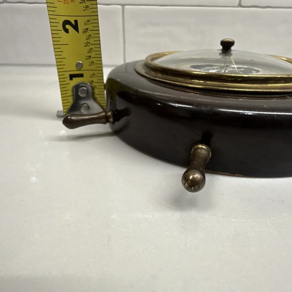 Vintage Aneroid Barometer Ships Wheel Nautical Wood Brass West Germany Tested